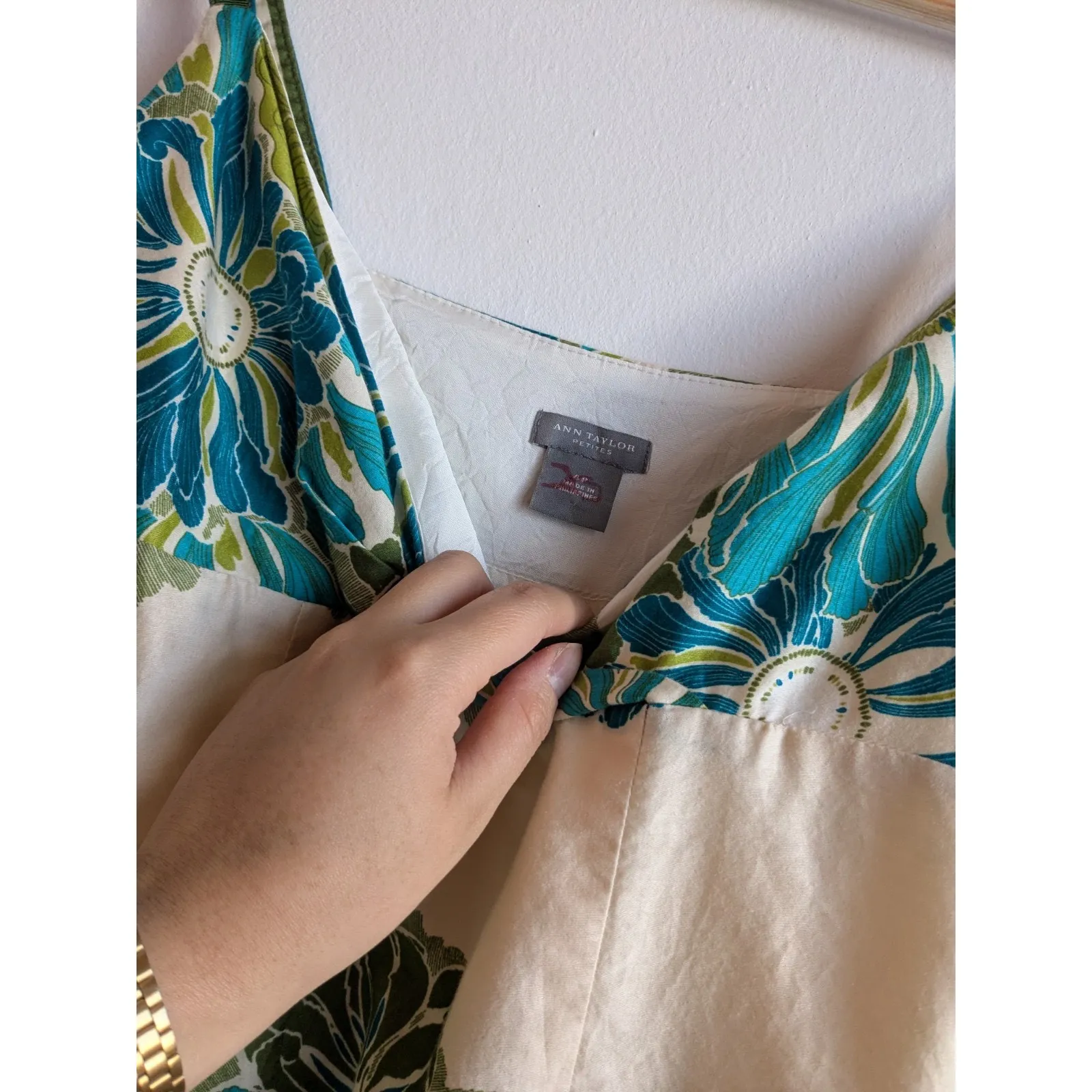 Ann Taylor Dress Floral Green Y2K Coquette County Women's Size 4 Petite - Image 2