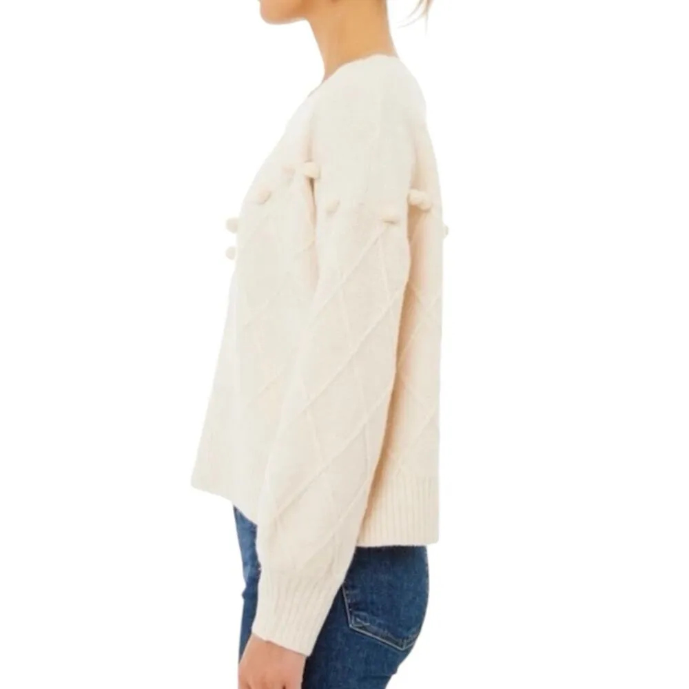 Pomander Place Pam Sweater Cream Bobble Knit Pom Pom Sweater Size Medium - Image 2