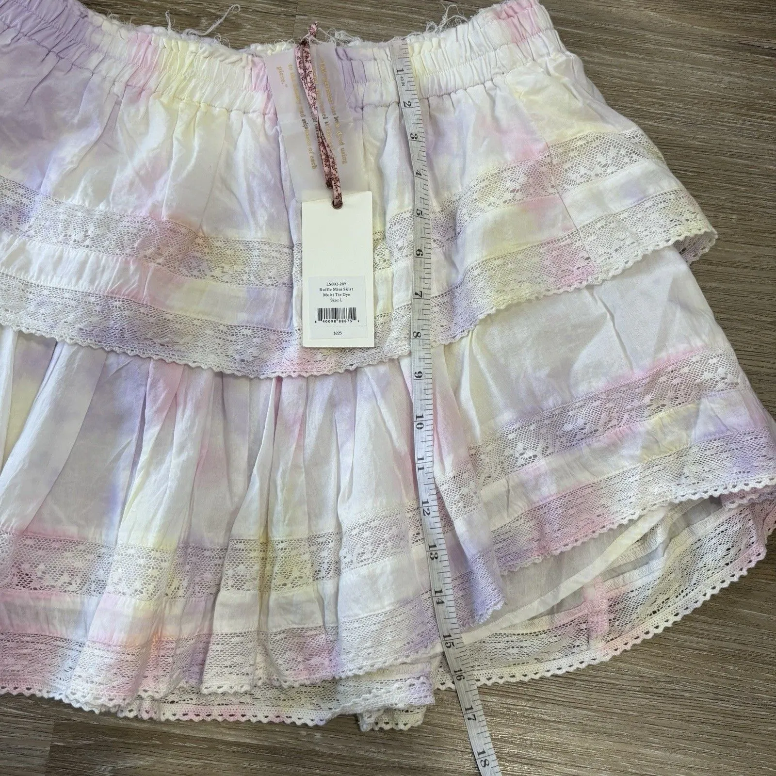 Love Shack Fancy Skirt Size Large Ruffle Mini Skirt Multi Tie Dye New With Tags - Image 6