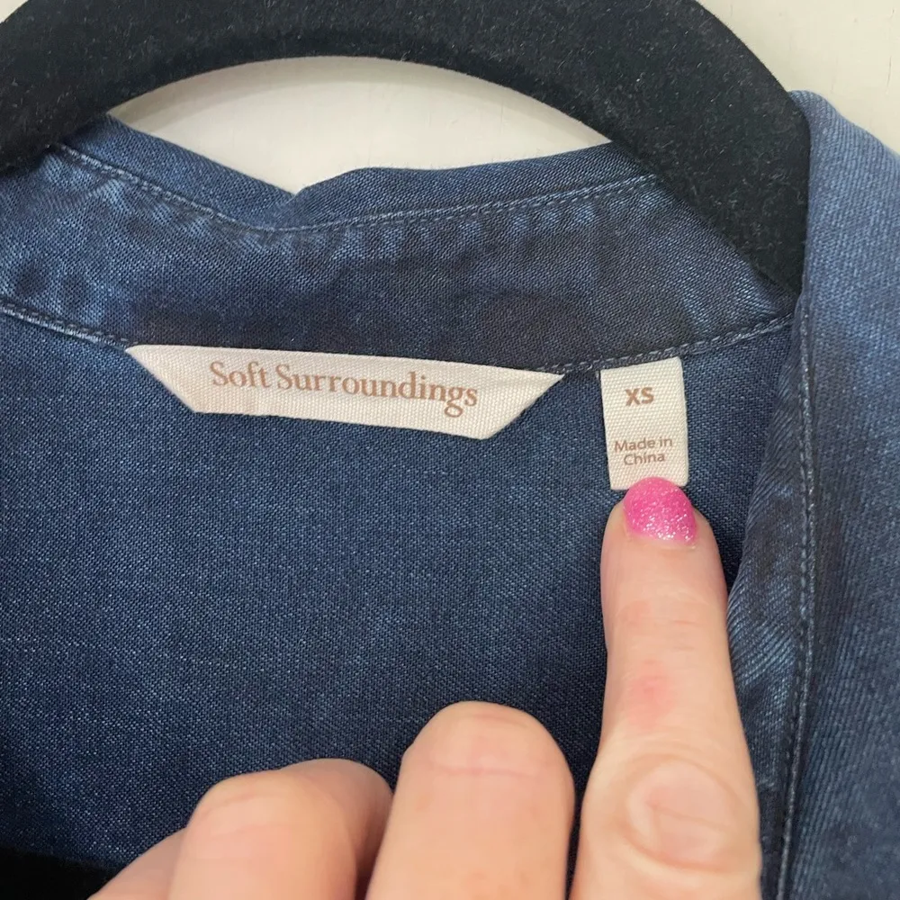 Soft Surroundings Boulevard Button Tunic Shirt Blue Chambray Roll Tab ~ Size XS - Image 4