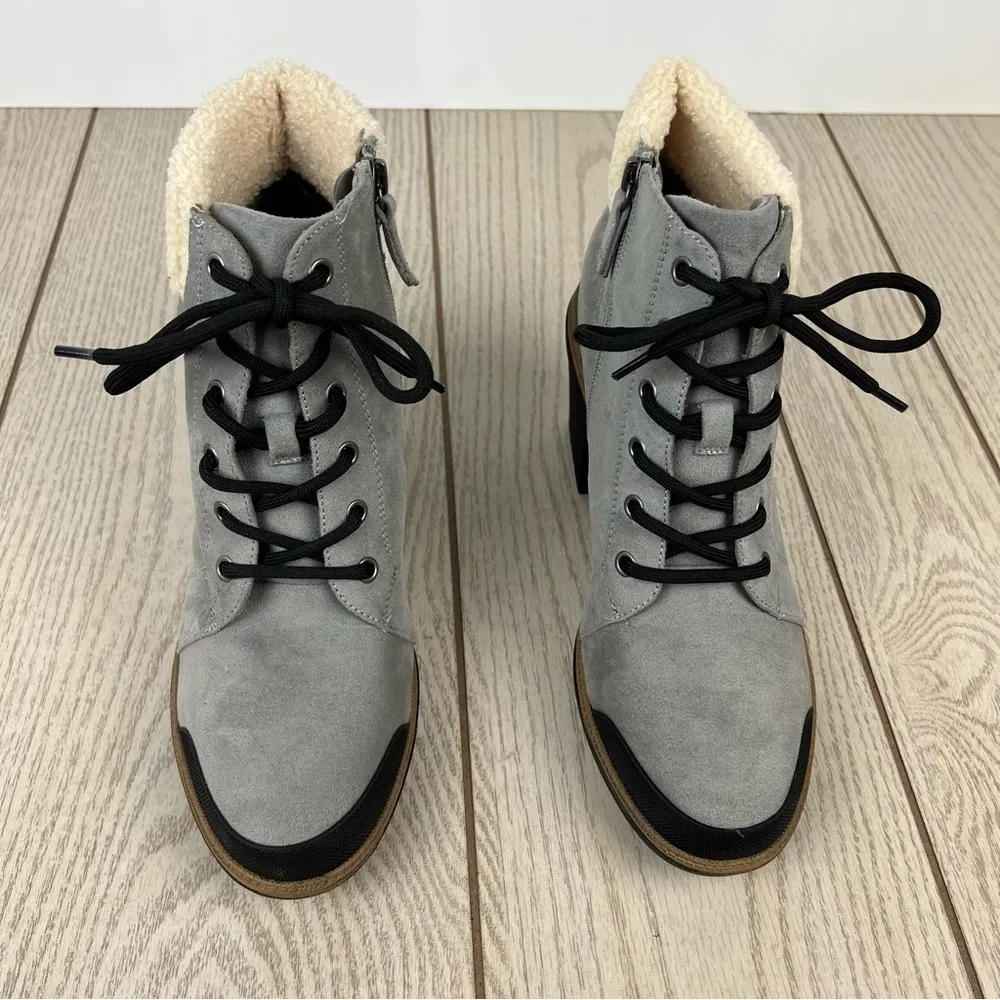 Dr. Scholl's For the Love Lace-up Heel Booties 10M Soft Grey Faux Leather $130 - Image 3