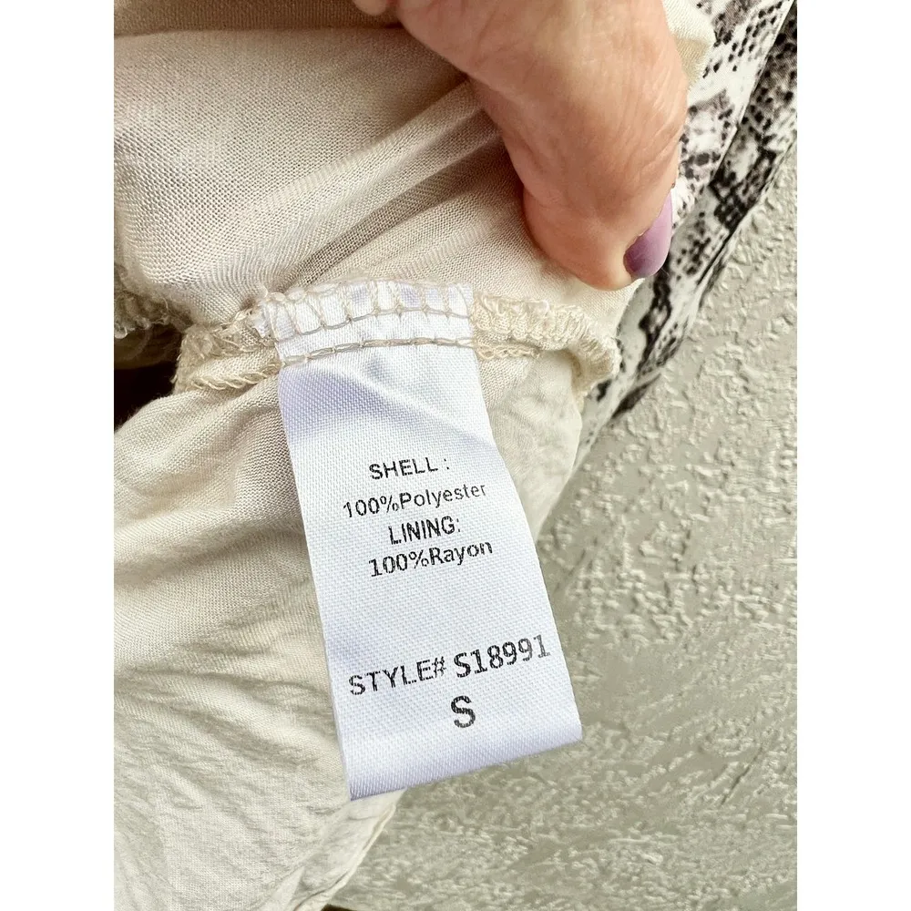 Mustard Seed Puff Snake Print Ruffle Tiered Mini Dress Brown Cream Women Small - Image 8