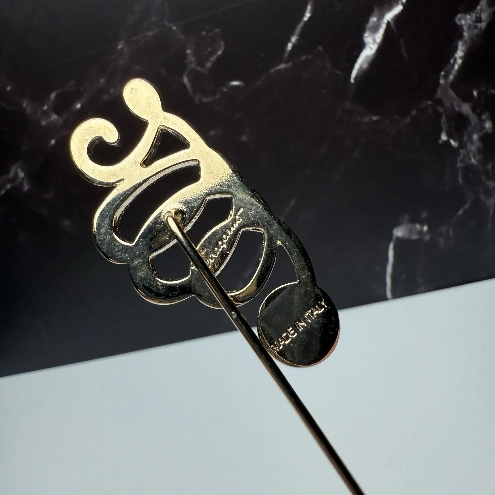 Salvatore Ferragamo Lapel Stick Pin Gold Tone Scroll Signed Made In Italy - Image 11