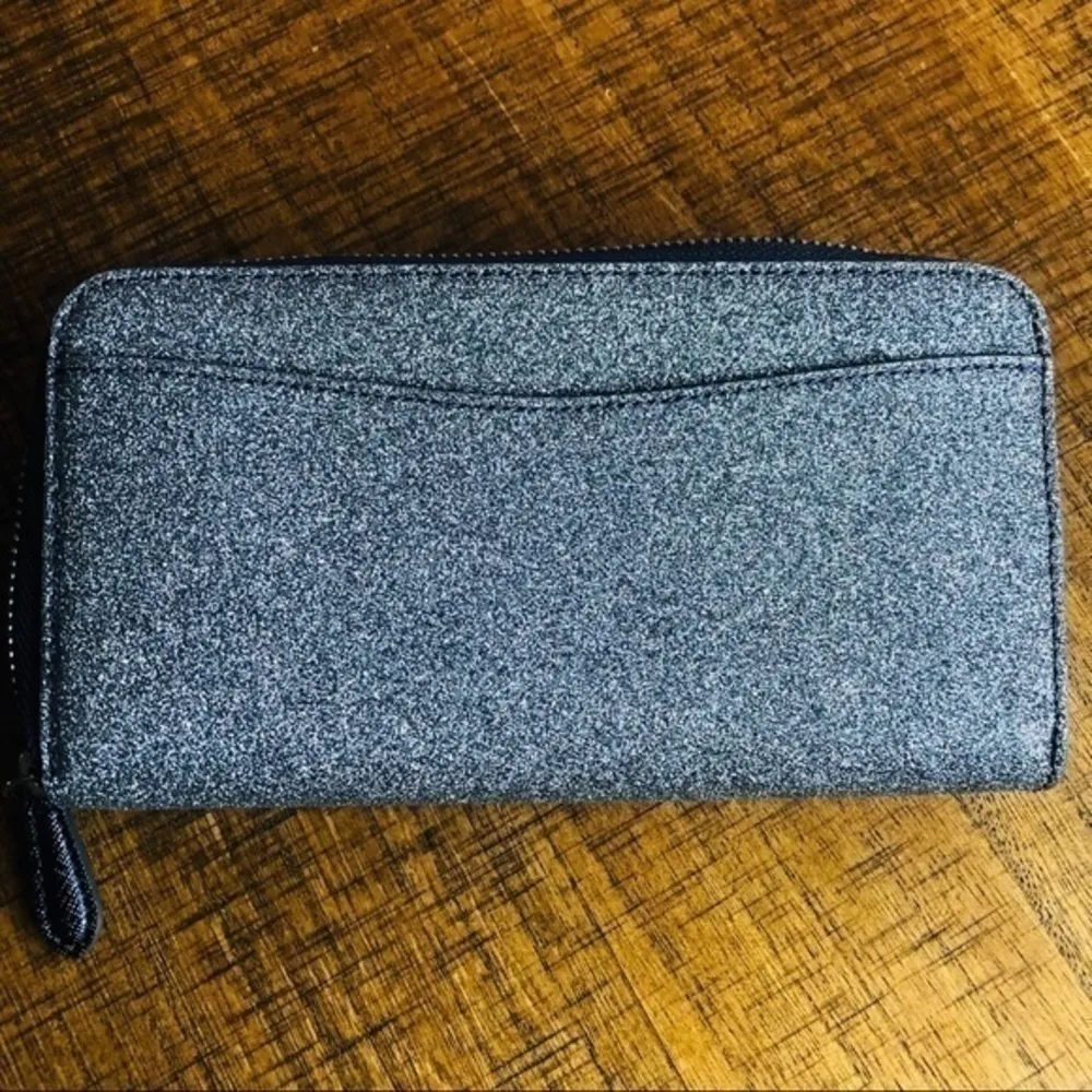 Kate Spade New York Continental Glitter Double Zip Wallet Saffiano PVC NWT - Image 2