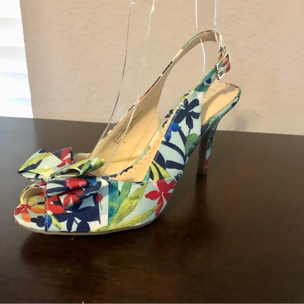 Kelly & Katie Floral Heels Open Toe with Bow Size 6 - Image 2