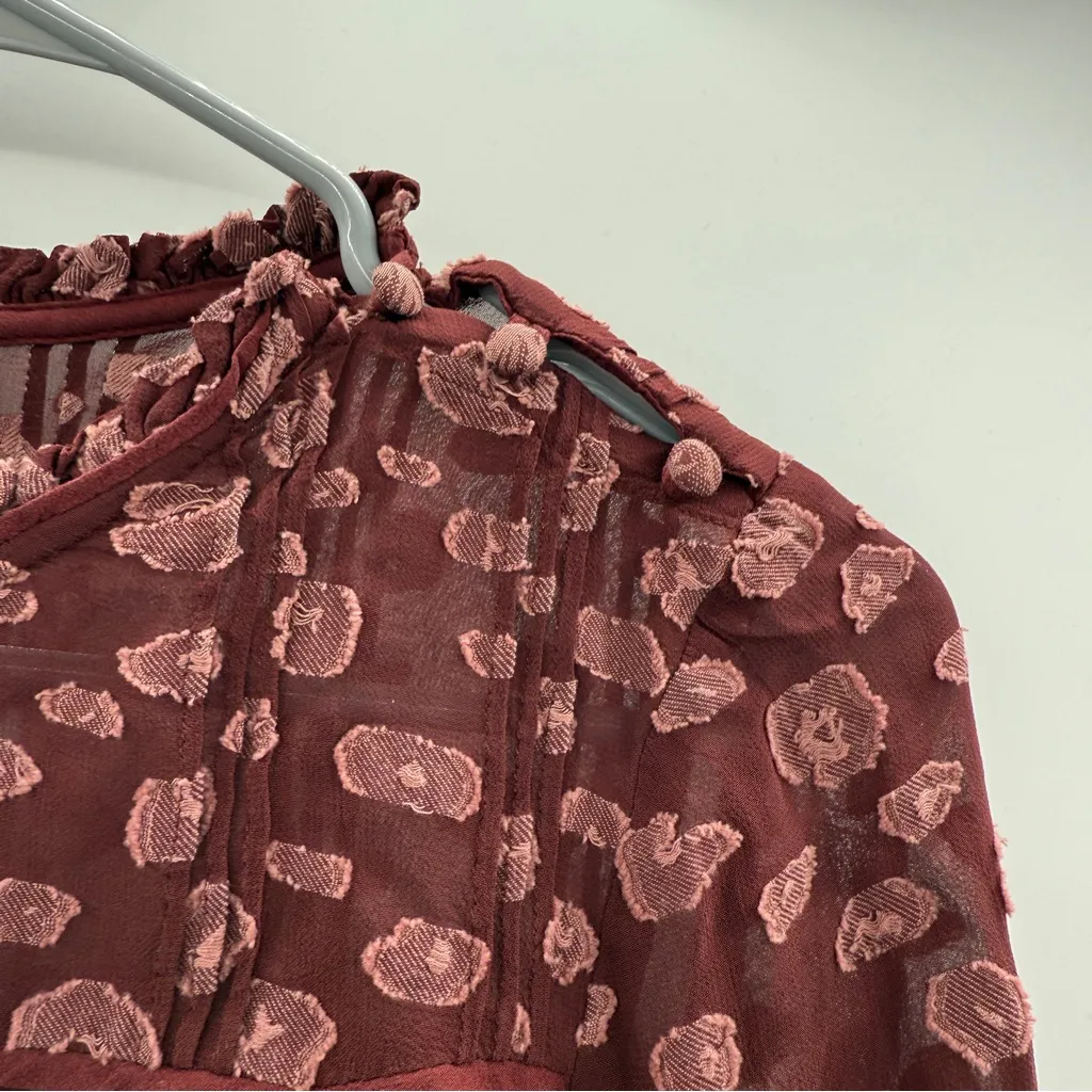 Aritzia Wilfred Lourdes Burgundy Dot Print Tie Long‎ Sleeve Top Sz XS - Image 3