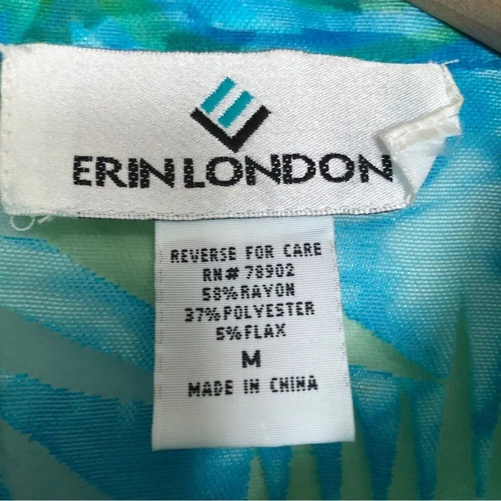 Erin London Tropical Blue Green Zip Up Lightweight Long Sleeve Semi - Image 3