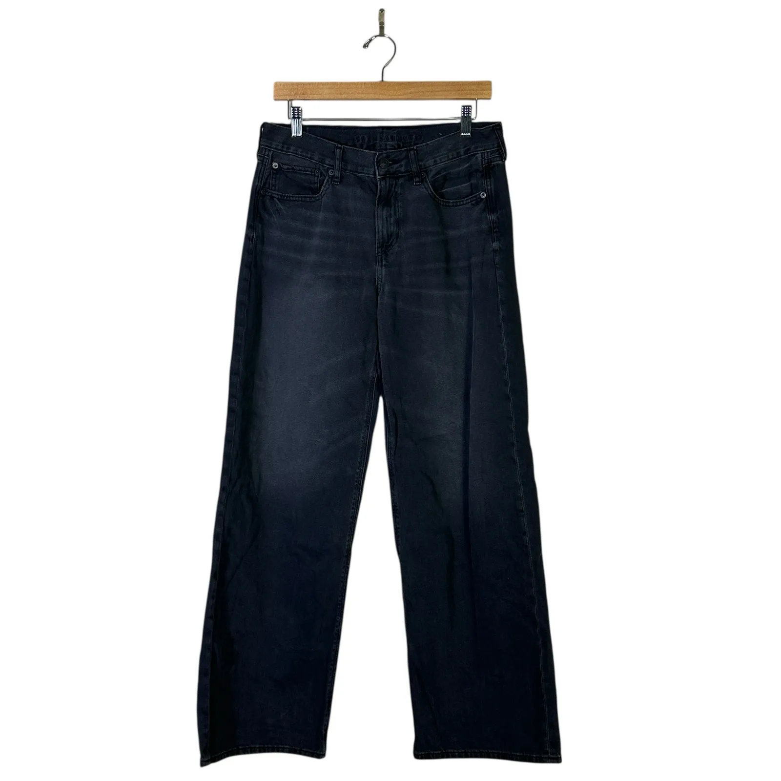 American Eagle Skater Jeans Womens 6 Black Low Rise Wide Leg Baggy Y2K Grunge - Image 2