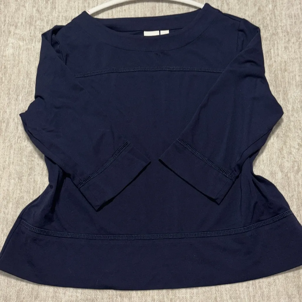 XL 16 Chico's 3 Navy Blue 3/4 sleeve oval round neck shorter length ladder lace - Image 2