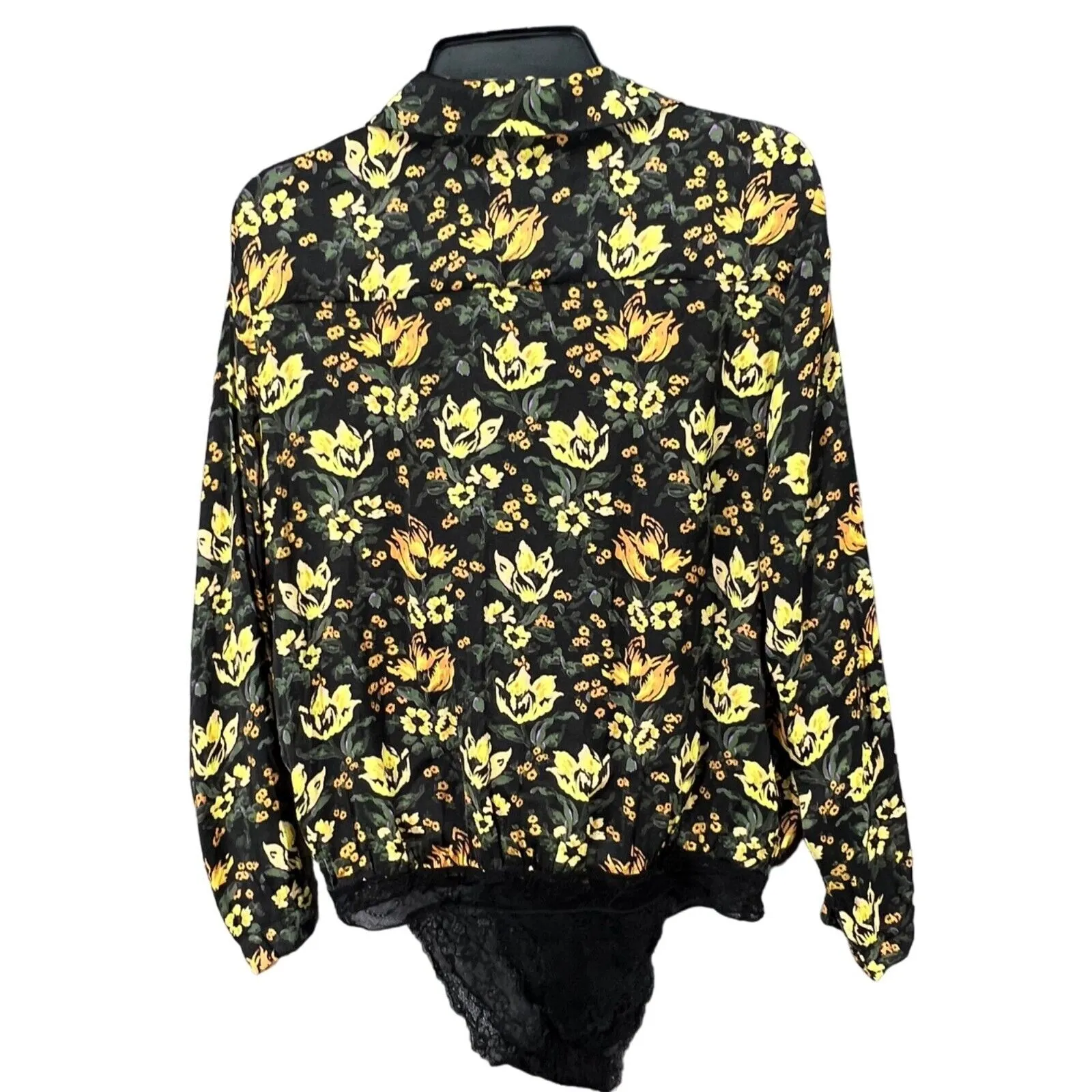 Free People Intimately Elsa Bodysuit Womens S Black Yellow Floral Boho Chic - Image 6