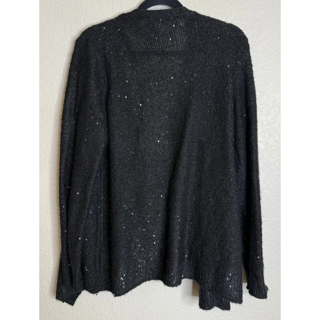 Anne Klein Womens XL Black Sequin Open Front Cardigan Knit‎ Waterfall Going Out - Image 2
