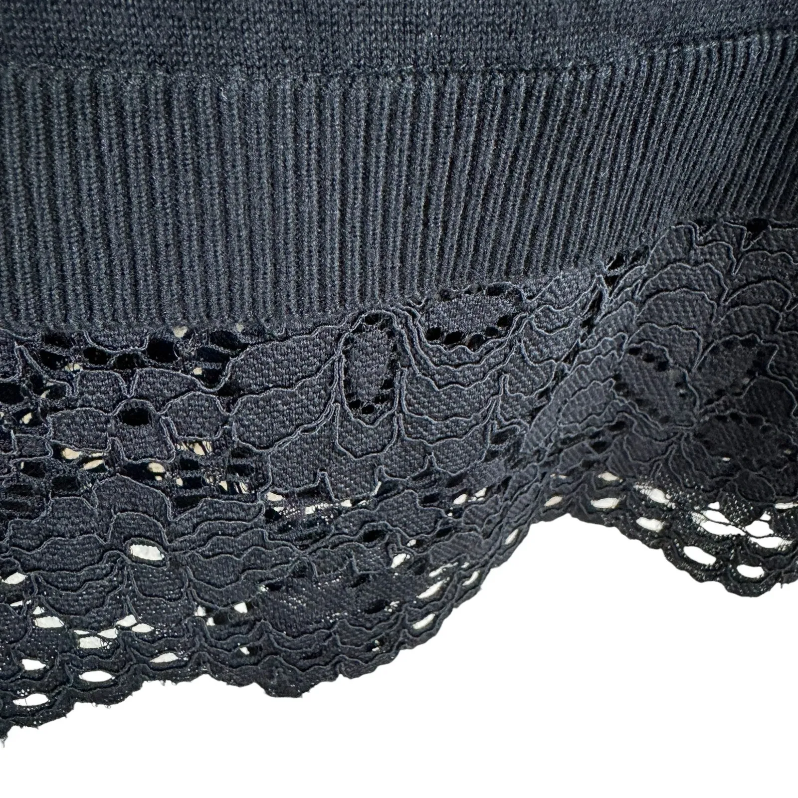 Adrianna Papell‎ Black Long Sleeve Lace Trim Lightweight Tight Knit Sweater Sz S - Image 3