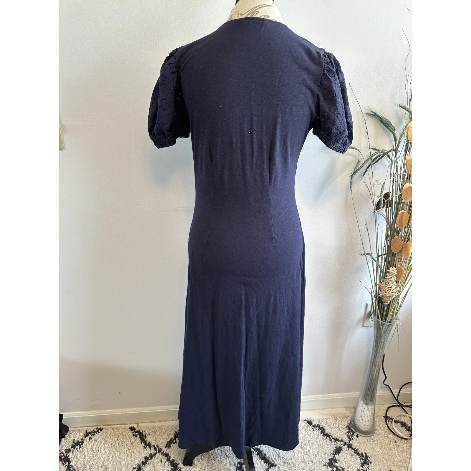 Boden Dress 14R Blue‎ Ponte Knit Stretch Short Puff Sleeve Midi Blue Size 14P - Image 3