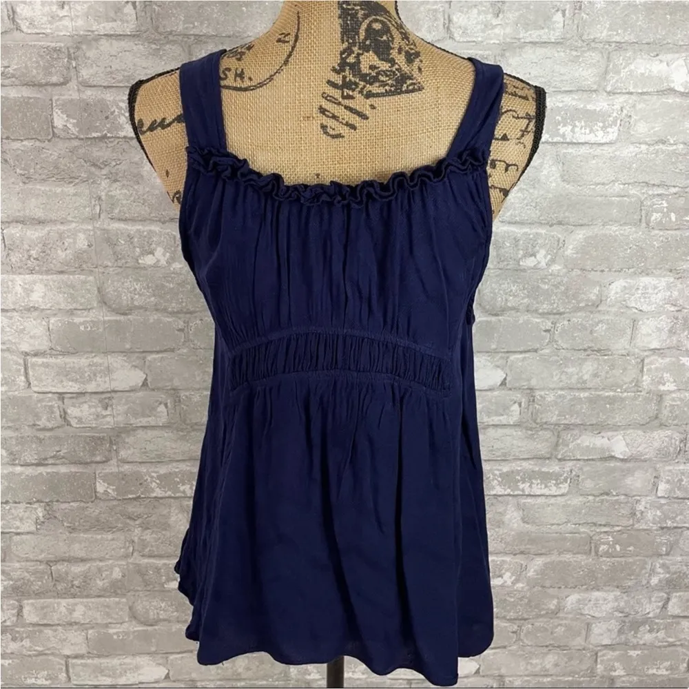 Anthropologie Maeve Navy Smocked Tank Top - Image 4
