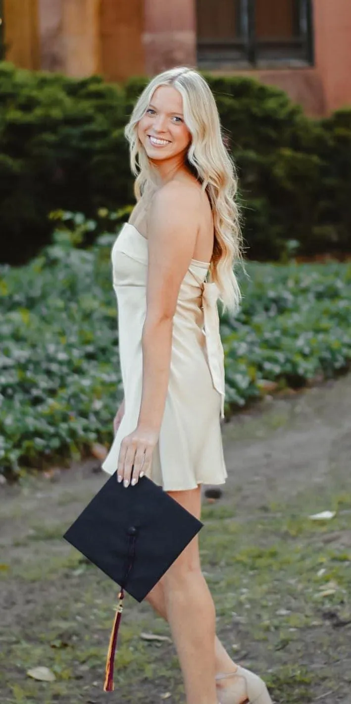 Boutique Cream Satin Dress Tan Size M - Image 2