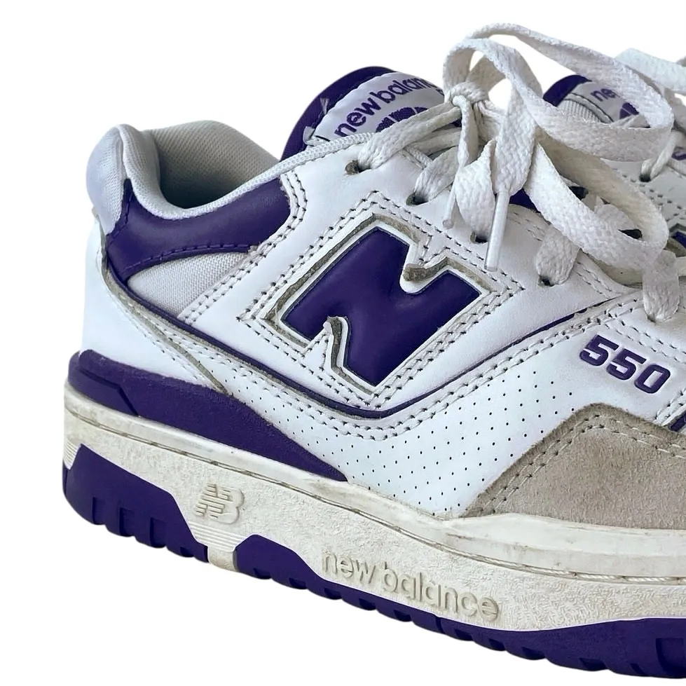 New Balance 550 Women's White Purple Lace Up Low Top Athletic Sneakers Shoes 7 - Image 5