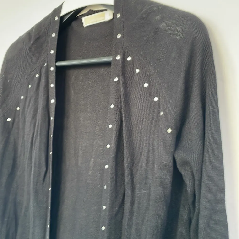 Christina Open Black Cardigan with Silver Stud Accents Sheer Cuffs and Hem Small - Image 10