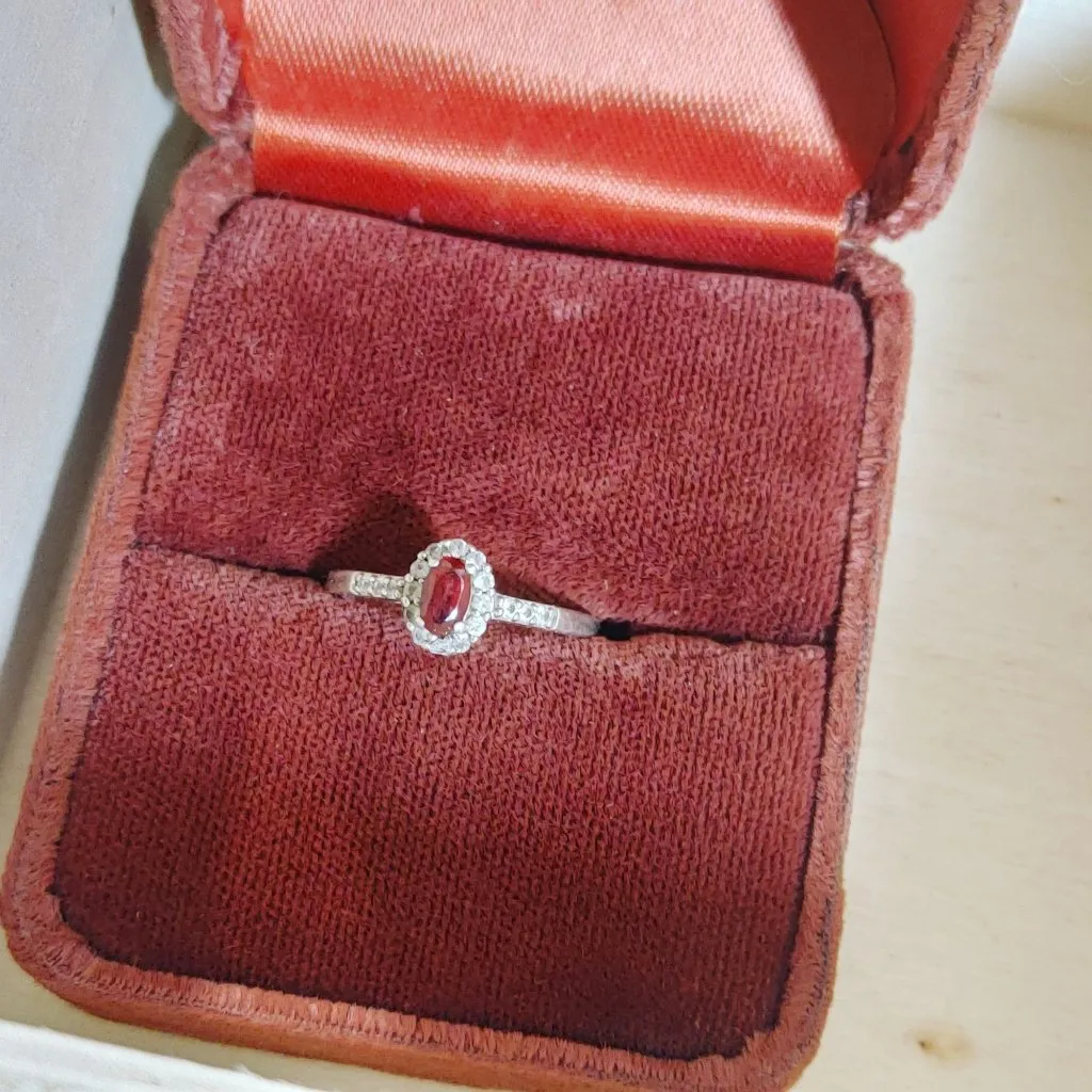 925 Ring Oval Garnet Gemstone Sterling Silver Halo Diamond Size 5 Henry Cheung - Image 15