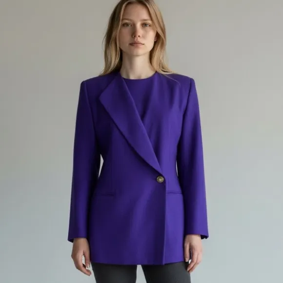 Sasson Vintage 80s Purple Wool Structured Blazer Size 12 Tailored Structured - Image 5