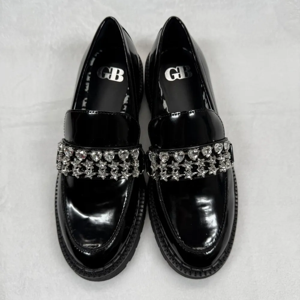 Gianni Bini GB Loafers Platform Lug Sole Rhinestone Embellished Black Shoes 7.5M - Image 3