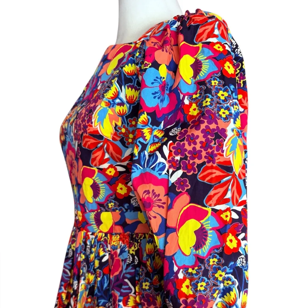 Acoola Floral Puff Sleeve Babydoll Dress Colorful Womens Size XS Cotton Pink - Image 6