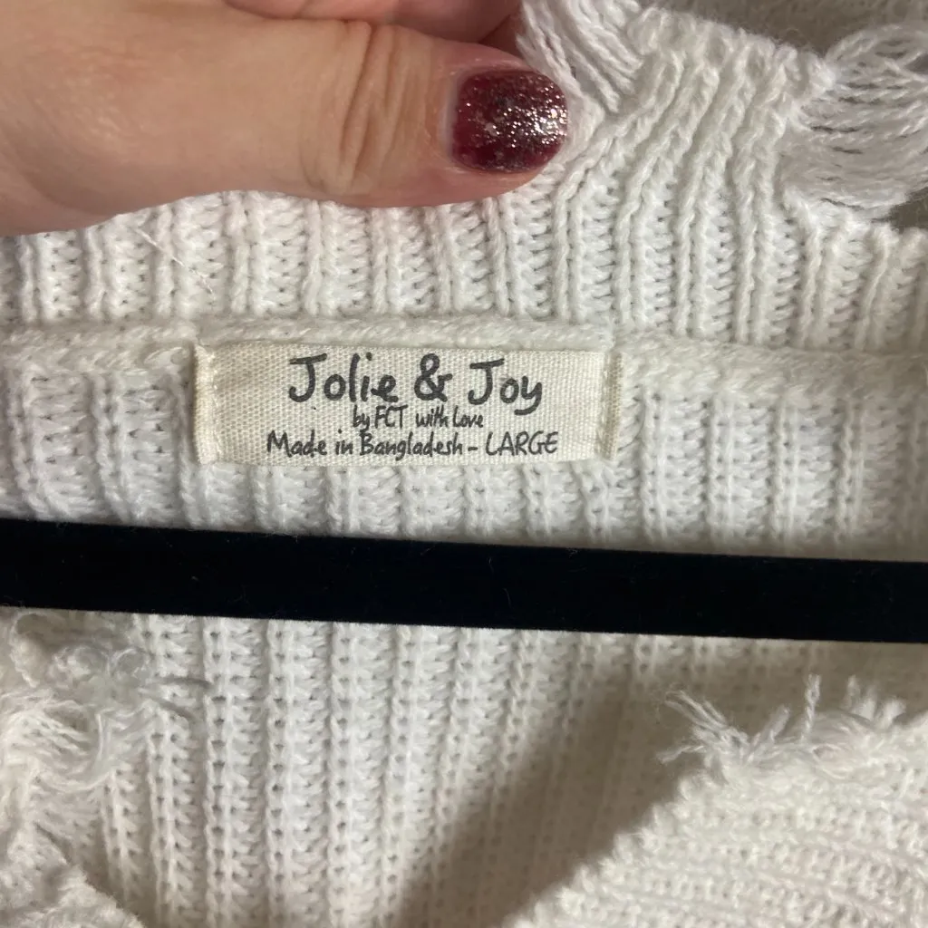 Jolie & Joy Size Large Distressed Striped Ribbed Knit Sweater Purple Blue Pink - Image 6