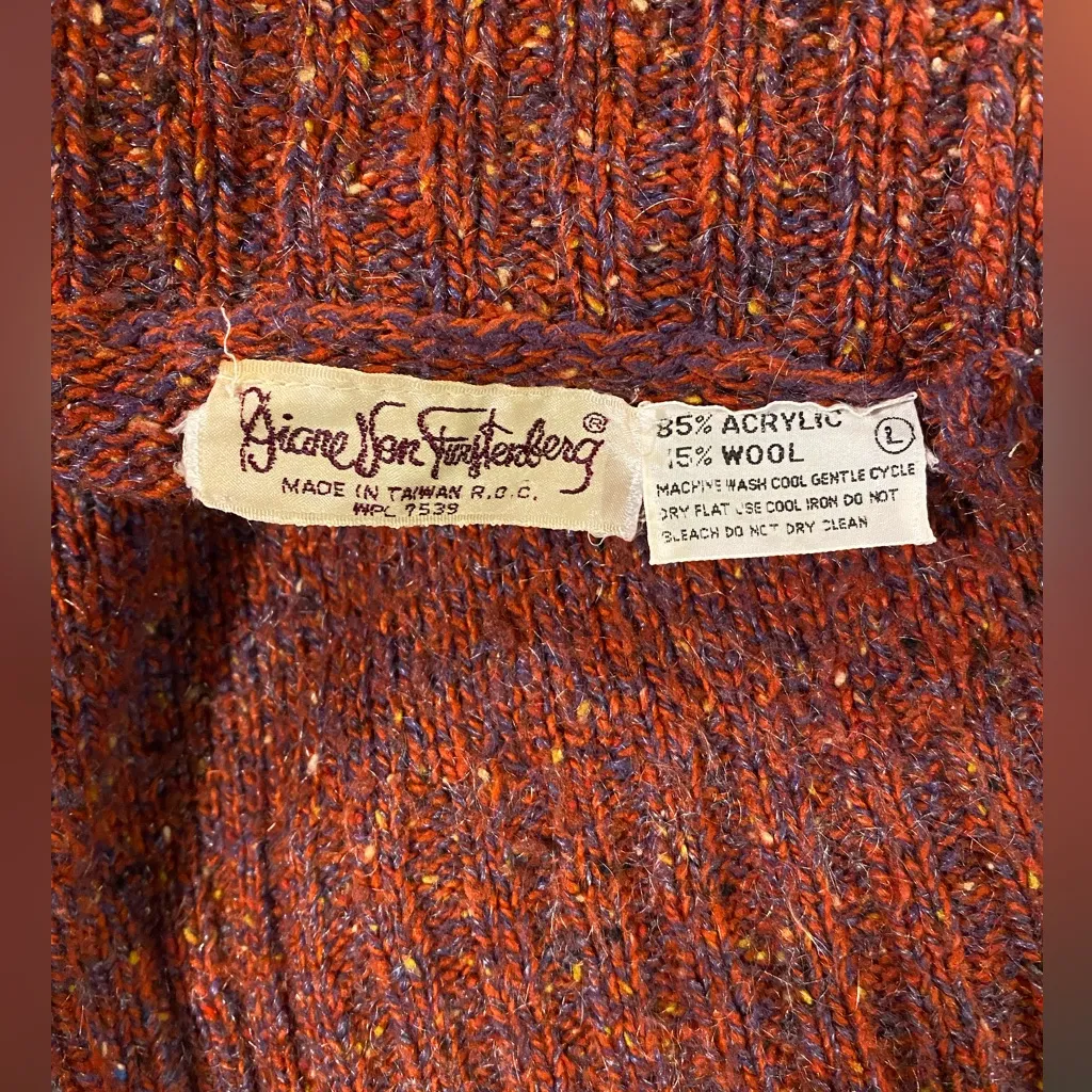 Vintage Diane Von Furstenberg‎ Red Holiday Turtleneck Sweater Size L Wool Blend - Image 2