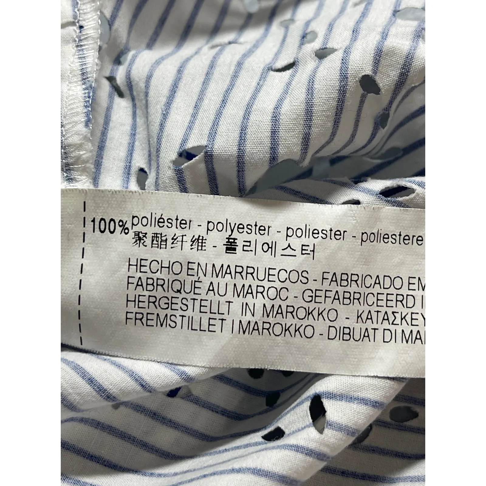 Zara Womens White Blue Striped Embroidered Eyelet Short Sleeve Blouse Top Size S - Image 5