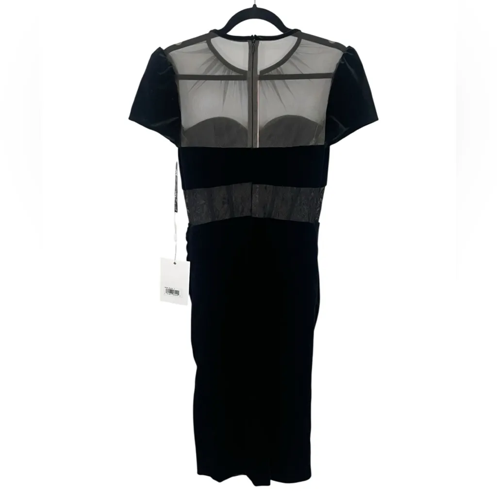 NWT Mac Duggal Sheer Bustier Top Lace‎ Asymmetrical Hemline Black Velvet Dress 2 - Image 5