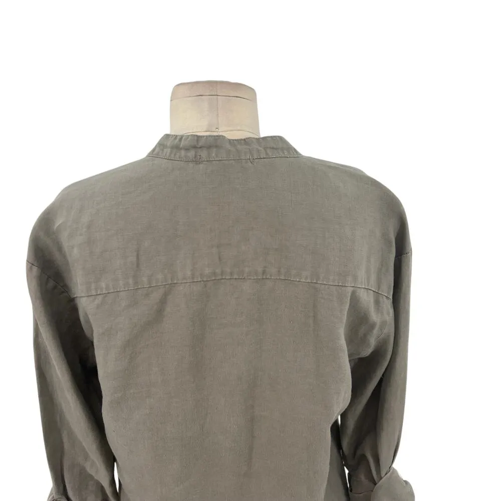 James Perse Linen Drawstring Shirt Dress Greystone Sage Green Size‎ 3 / US Large - Image 12
