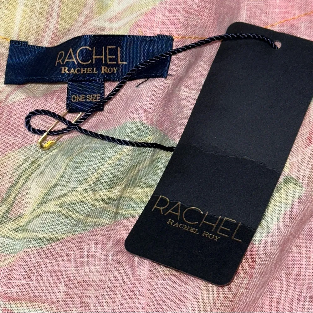 Rachel Roy Women’s One Size Bright Tropical Summer Cover Up Linen Blend Kimono Pink - Image 4