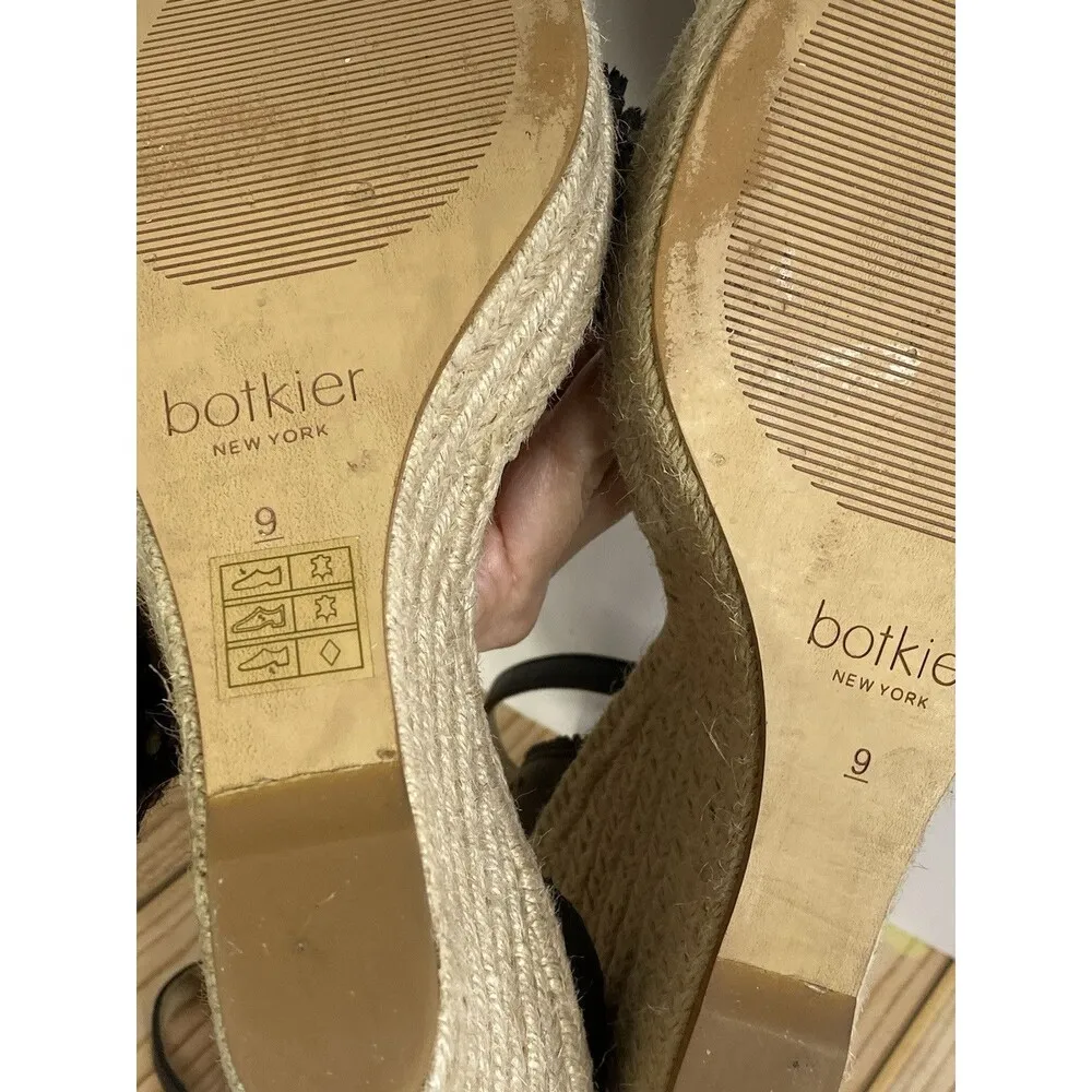 Botkier Espadrille Wedge Sandals Women 9M Jamie Black Leather Laser Cut Wedge - Image 9