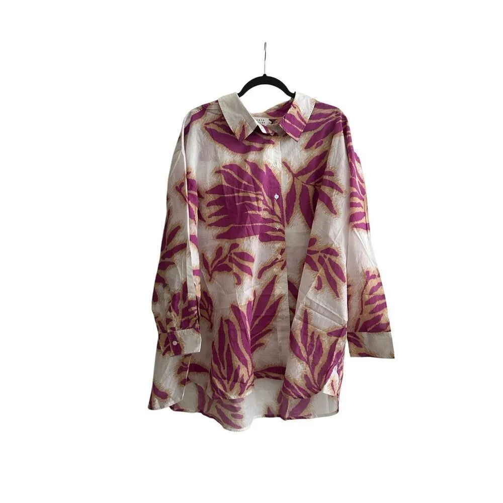 NWT Tanya Taylor Calandra Palm Cotton Shirt In Boysenberry Multi Top Size XXL - Image 4