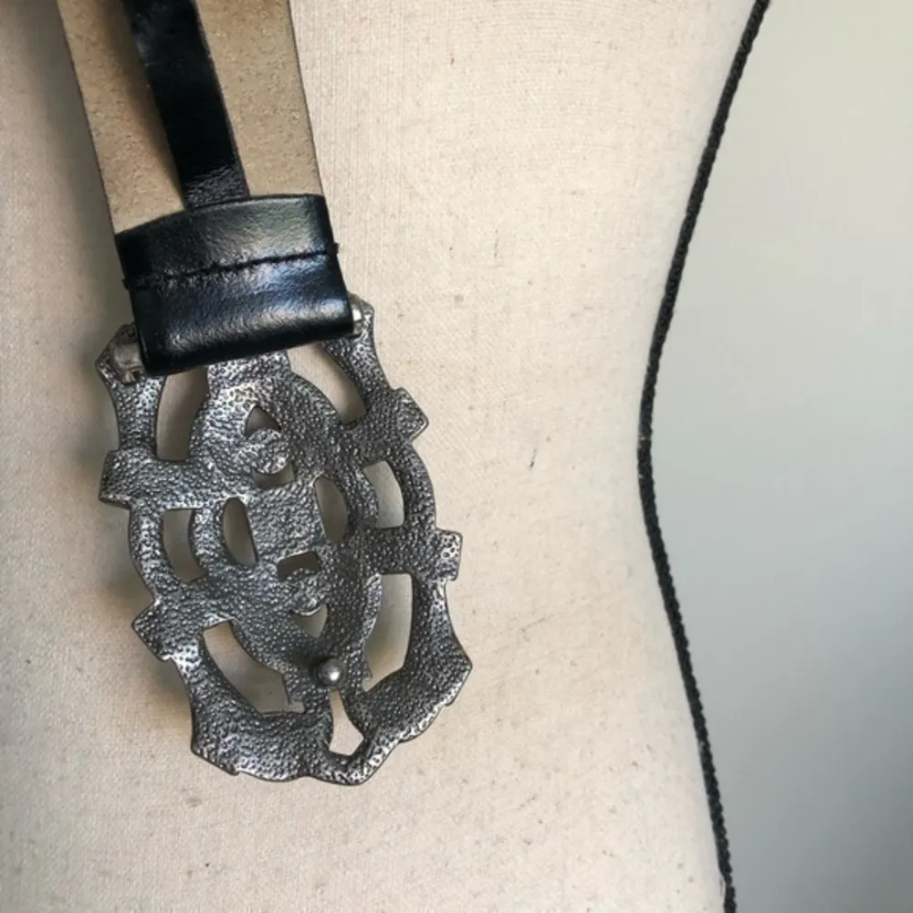 Vintage 80'S Western Genuine Black Leather Belt - Image 5