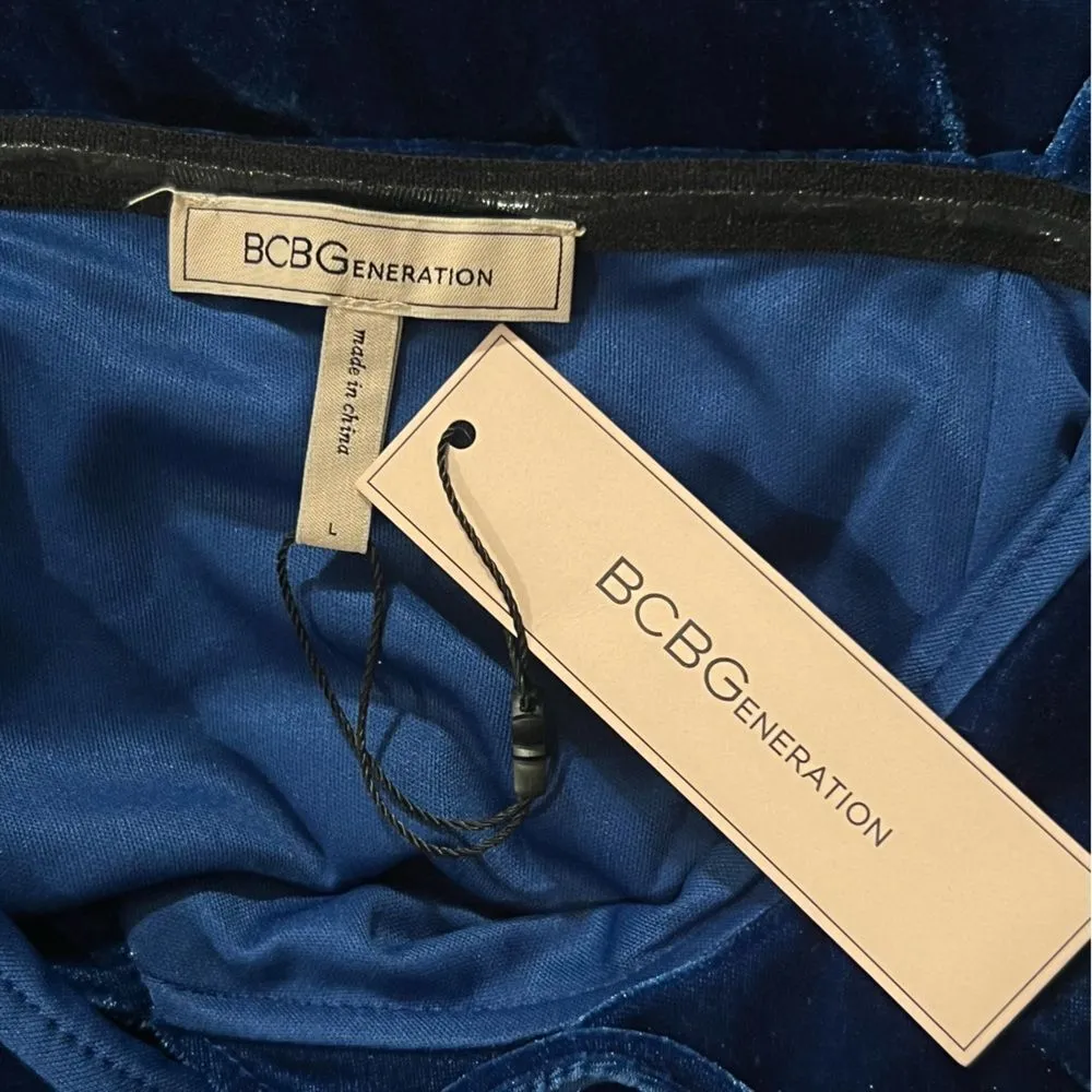 BCBGeneration Blue Velvet Wrap Dress Sz L Ruffle Trim Whimsigoth Baddie Romantic - Image 11