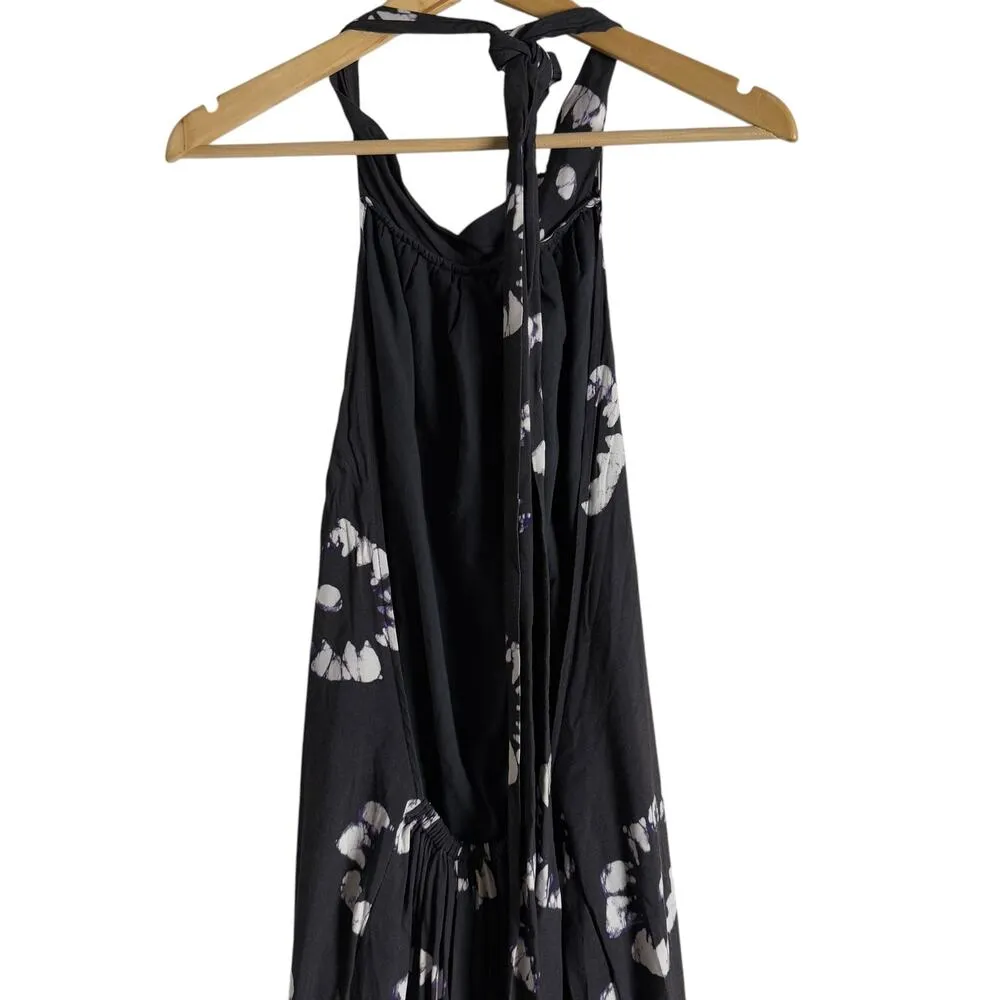 Busayo Collective Hibiscus Floral Print Black Halter Tie Neck Maxi Dress Size XS - Image 10