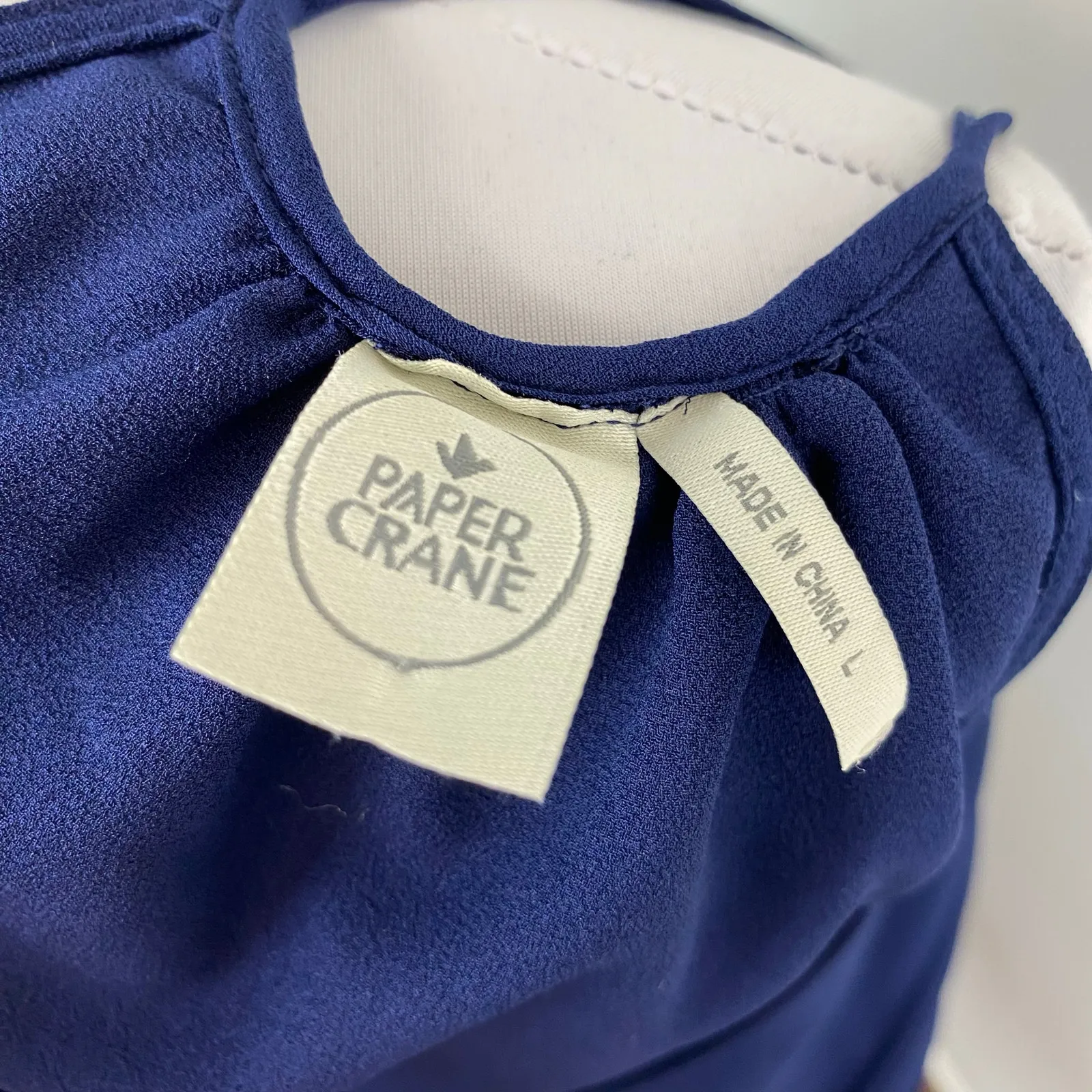 Paper Crane Navy Pleated Sleeveless Blouse Tank Top Tassels Large - Image 6