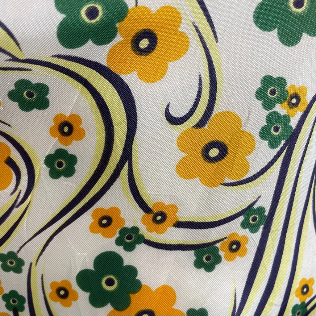 Vintage Floral Scarf 1970s Pattern White Yellow Green Colorful Mod Retro‎ Long - Image 6