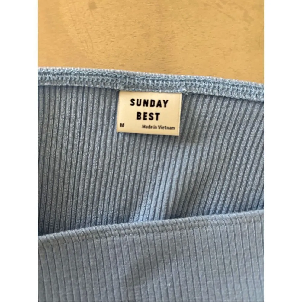 Aritzia Sunday Best Women's Blue Cropped Stretch Ruffle Strap Tank Size Medium - Image 2