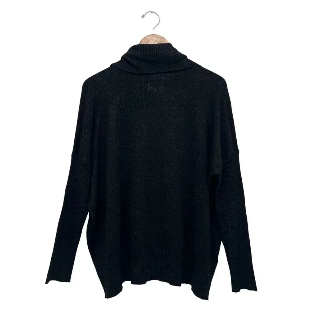 Desigual Casandra Jumper Sequin Paisley Knit Funnel Turtleneck Sweater Black L - Image 7