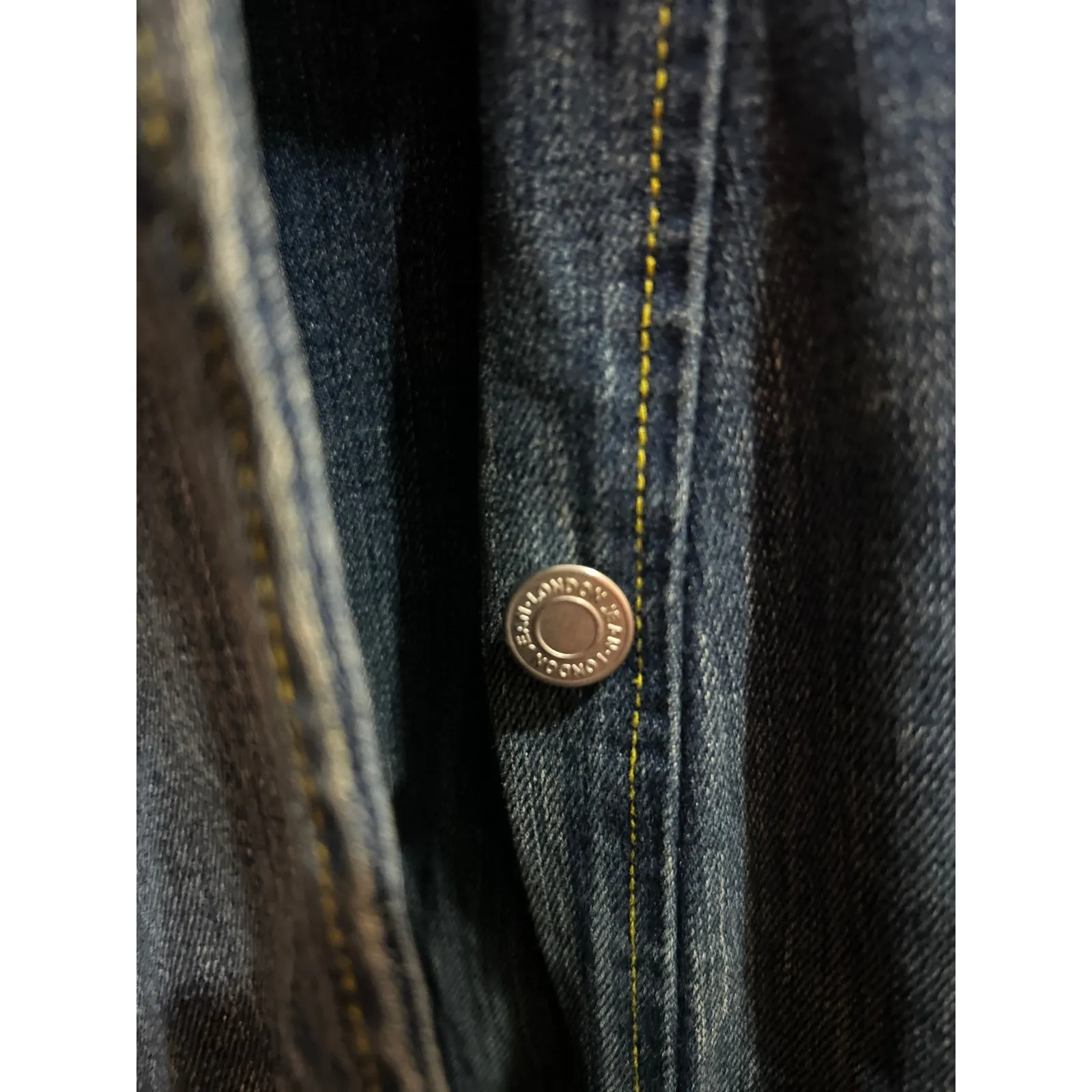 LONDON JEAN Double Breasted Denim Jacket Blue Yellow Stitching Women's XS - Image 4