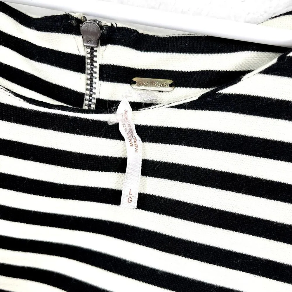 FREE PEOPLE Dress Women Size Large Drop Waisted Flare Black & White Striped - Image 2