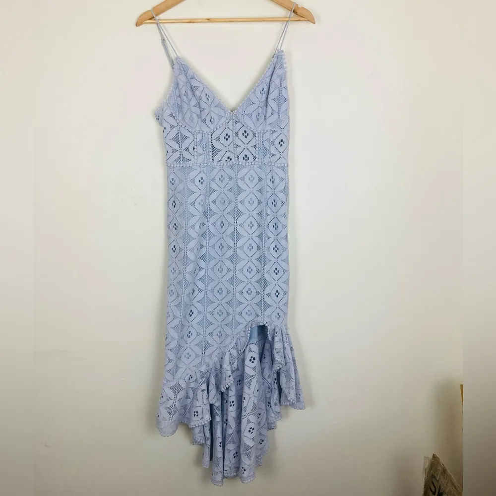 Selfie Leslie Talk About Me pale pastel blue lace ruffle hem corset dress. Large - Image 7