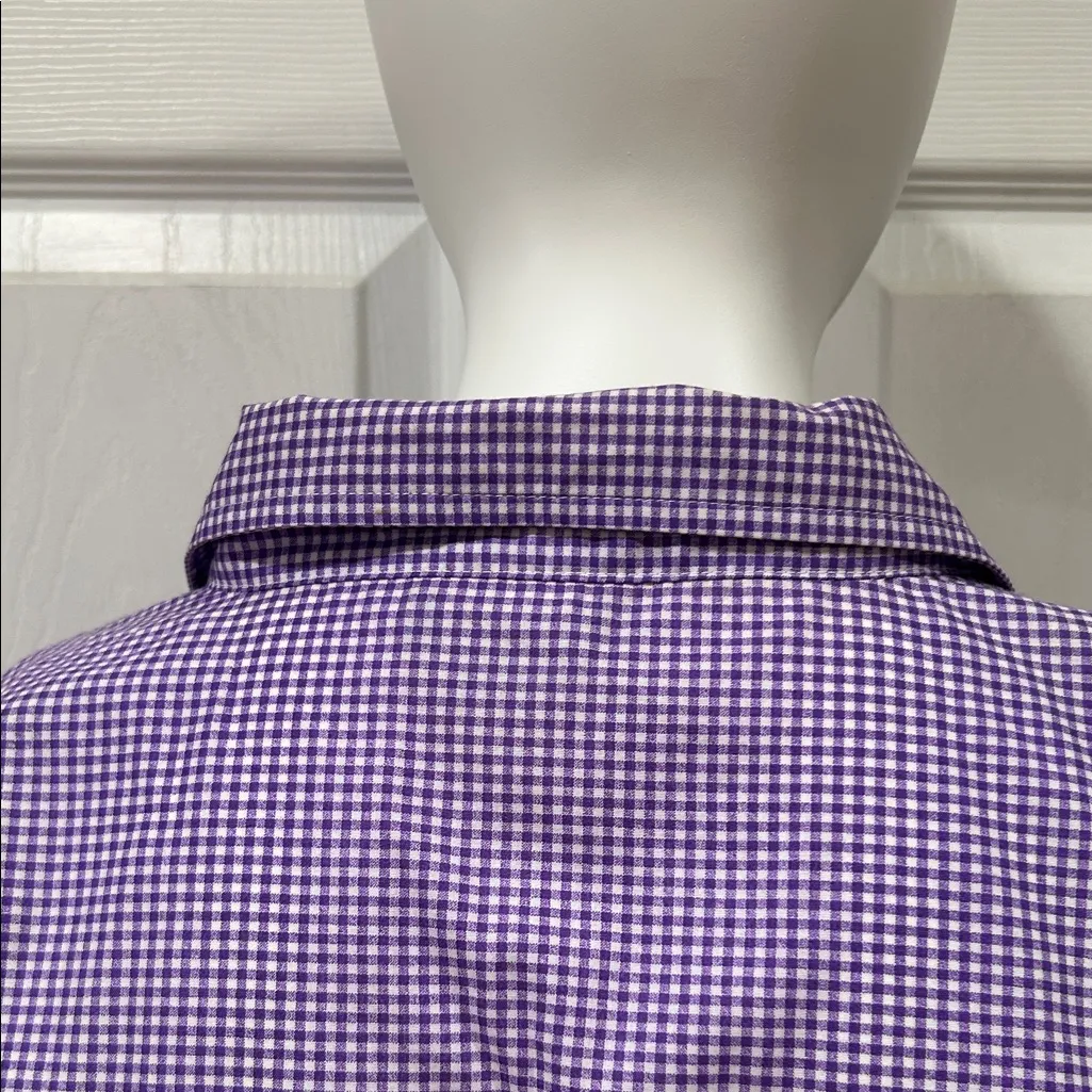Purple Gingham Button Down Shirt with Rooster Embroidery - Image 5