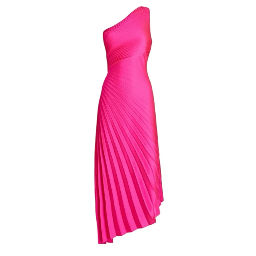 A.L.C. - One-Shoulder Pleated Midi Dress Hot Pink Sz6 - Image 3