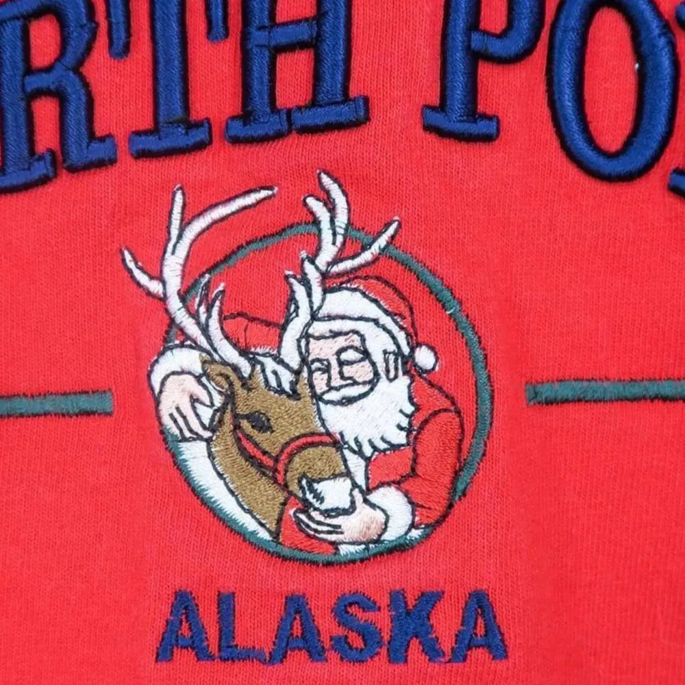 Vintage 90s North Pole Alaska Embroidered Christmas Shirt Red Size L - Image 5