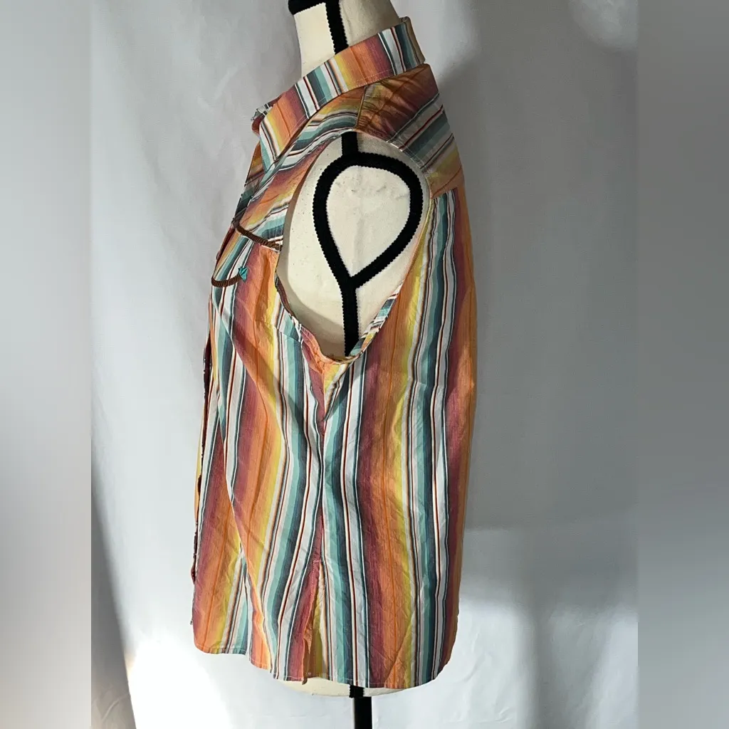 Rock & Roll Cowgirl Sleeveless Western Yoke Shirt w/Pearl Snaps Stripe Serape - Image 6