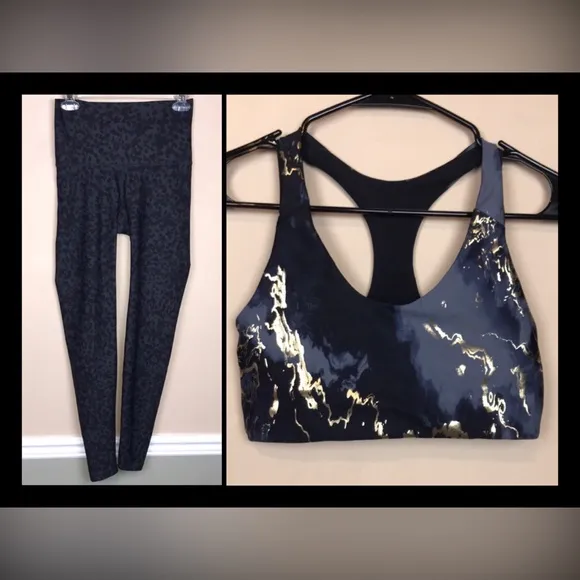 Old Navy Active PowerSoft Women’s Leopard Leggings and Metallic Tie Dye Bra Set - Image 2