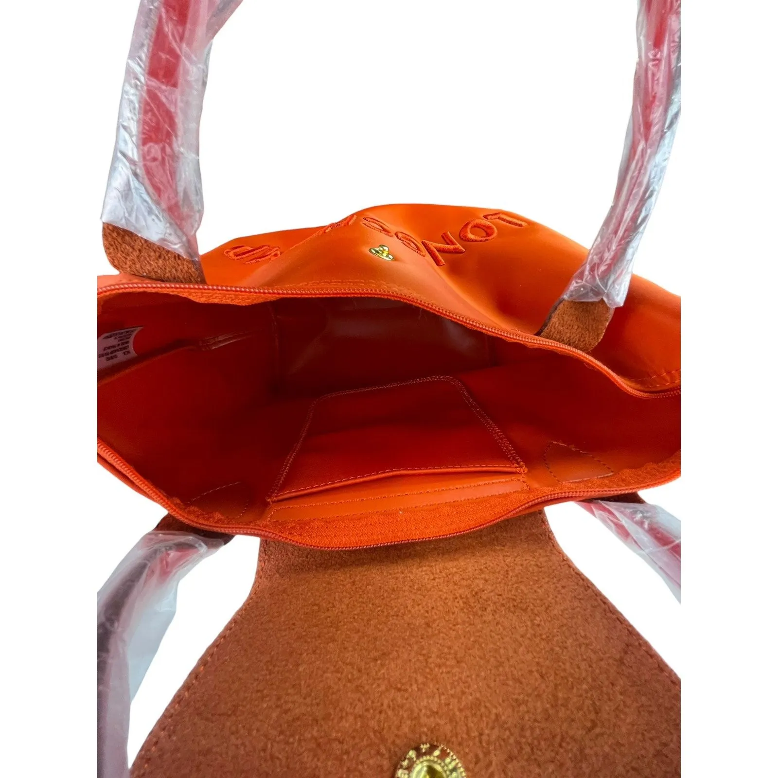 NEW Longchamp LE Pliage Orange Gold Accent Cross Body Shoulder Handbag One Size - Image 11