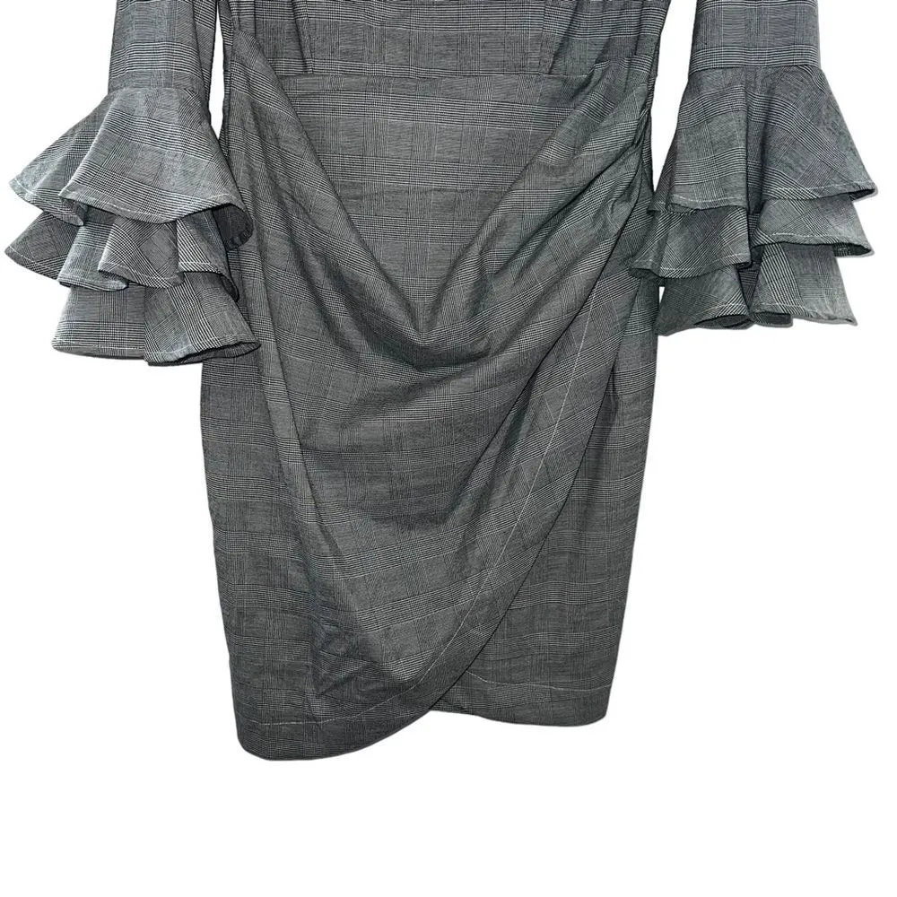 Beulah Style Farrow State Gray Houndstooth Ruffle Sleeve Dress Size L - Image 11